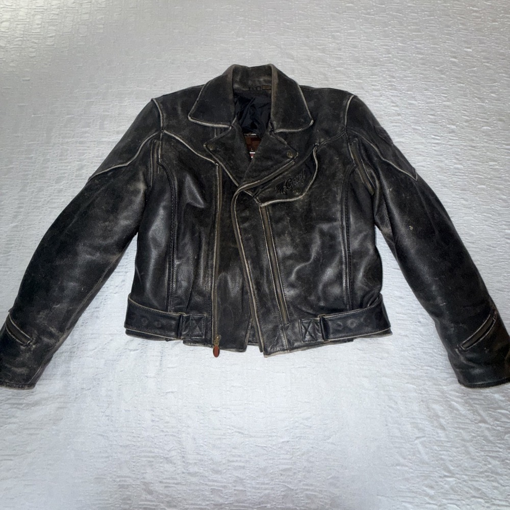 Vintage Rare First Gear Chief Black Leather Moto Jacket Perfectly Distressed